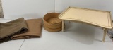 2 Pieces Brown Fabric, Wooden Cheese Box with Lid and Small Wooden Bed Tray