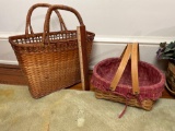 Baskets Lot- Including Longaberger Cake Basket with Wooden Shelf