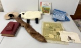 Needlework Projects, Books, 2 Sheep, Vintage Mink Stole