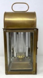 Brass Lantern with Glass Side Panels and Glass Chimney
