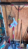 Push Brooms, Shovels, Hanging Planter Frame, Wire Suet Cage, Strainer, Tiller