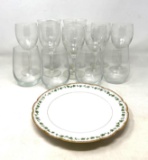 12 Pieces of Assorted Glassware and Haviland Limoges Plate