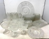 Large Grouping of Clear Pressed Glass Dinnerware and Drinkware