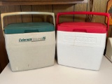 2 Small Coleman Coolers with Swing Handles