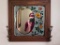 Floral Motif Oak Framed Mirror with Coat Hooks and Artificial Flowers in Vase
