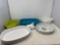 Baking Dishes, Swan Holder, White Pyrex Mixing Bowl