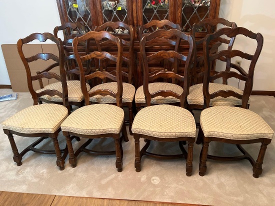 8 Upholstered Vintage 1970's Country French Ladder Back Dining Room Chairs by Century Furniture