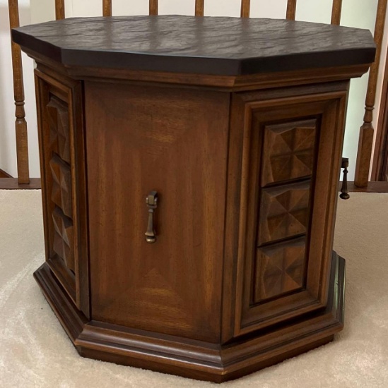 MCM Mahogany Table with Durable Slate Top and 2 Section Cabinet Door
