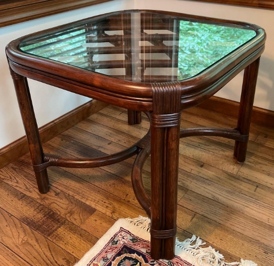 Rattan and Glass Side Table