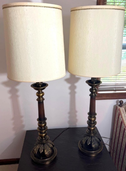 Pair of Candlestick Lamps with Barrel Shades