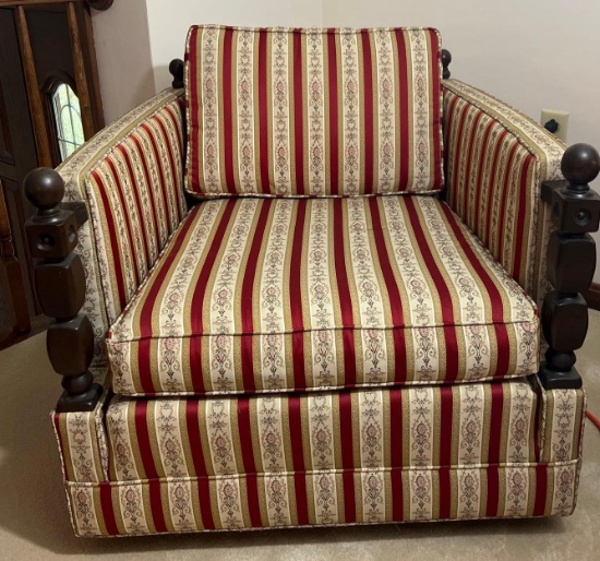 1970's Gothic Type Armchair with Beautiful Regency Striped Upholstery
