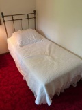 Twin Size Brass Bed with Mattress and Bedding
