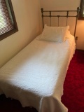 Twin Size Brass Bed with Mattress and Bedding