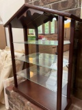 Wooden Display Case with Mirror Back and Glass Shelves