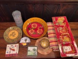 Grouping of Miscellaneous Plates, Bowl, Serving Tray, Place Mats, Napkins, Coaster & Glasses