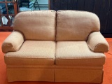 Sherrill Love Seat with Beige Herringbone Upholstery