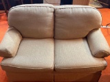 Sherrill Love Seat with Beige Herringbone Upholstery