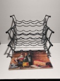 Wire Wine Rack and Glass Wine Themed Cutting Board