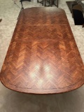1970's Parquet Dining Room Table with Extension Leaf and Table Protector