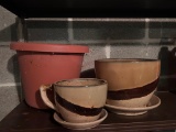 2 Coffee Cup Planters and Plastic Planter