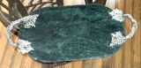 Green Marble Tray with Silver Grape & Vine Handles