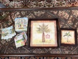 Palm Tree Tray and Trivet and Coasters Lot