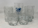 9 Pieces of Clear Glass Drinkware- Various Patterns