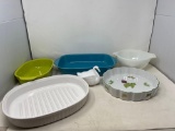 Baking Dishes, Swan Holder, White Pyrex Mixing Bowl