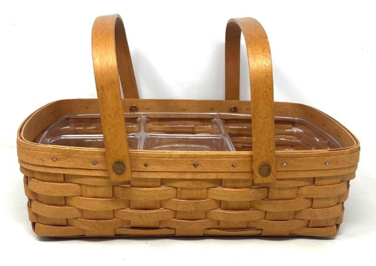 1995 Natural Longaberger Basket with 2 Swing Handles and Plastic Divided Liners