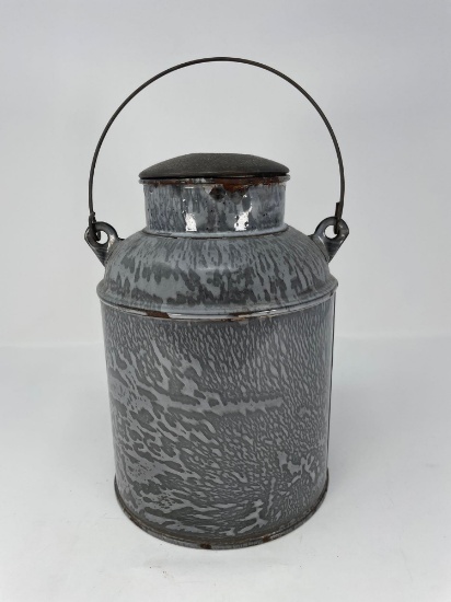 Gray Enamelware Milk Can with Swing Handle