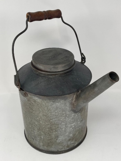 Galvanized Can with Pouring Spout and Wire/Wood Handle