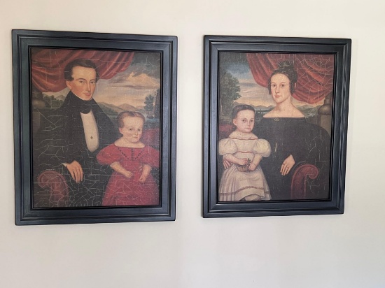 Pair of Framed Portrait Prints- Father with Daughter and Mother with Daughter
