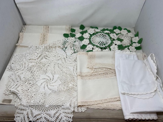 Crocheted Doilies, Laced Edged Table Linens