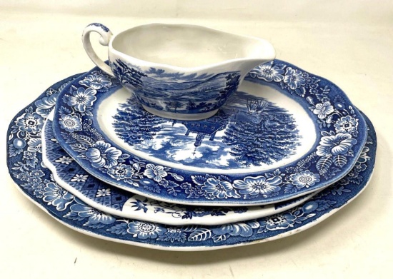 Liberty Blue "Betsy Ross" Dinnerware, Assorted Plates and Creamer