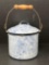 Blue & White Swirl Enamelware Pail with Lid with Contents