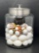 Lidded Jar with Plastic Eggs- Some Decorated