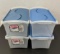 4 Sterlilite Totes with Blue Hinged Lids, 7 Quart Size