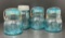 4 Blue Ball Jars- One has Zinc Lid, Others have Wire/Glass Lids