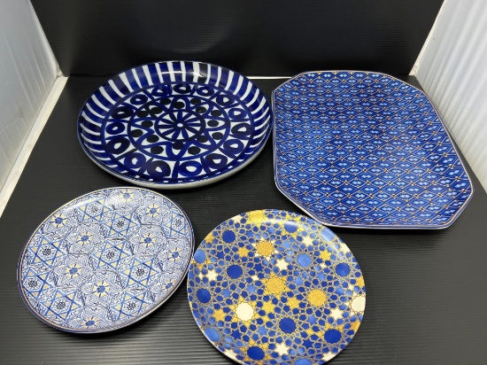 4 Serving Platters- All in Blue Patterned Designs
