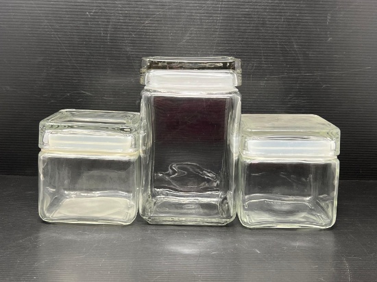 3 Glass Block Jars with Lids