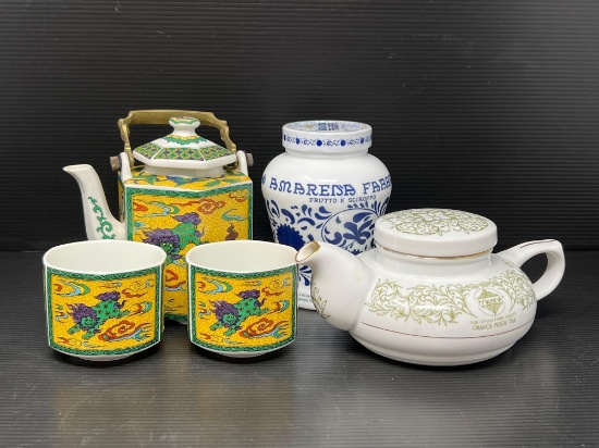 Oriental 3 Piece Tea Set, Other Tea Pot and Blue & White Ginger Jar