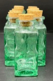 11 Green Glass Bottles with Cork Stopper Lids