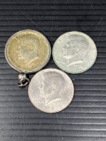 3 Kennedy Half Dollars- 1964, 1776-1976 and 1985