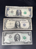 $1 1935D Silver Certificate Bill, 1- 1976 $2 Bill, 1-$1Bill