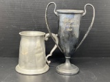 Pewter Tankard with Engraving and Silver Plated Loving Cup with Inscription