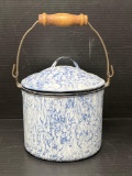Blue & White Swirl Enamelware Pail with Lid with Contents