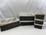 Set of 6 Fabric Lined Baskets- 3 Sizes