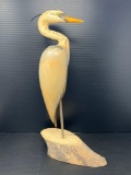 Wood Carved Heron Figure, Artist signed and Numbered