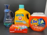 Laundry Items- Tide Pods, Arm & Hammer Detergent, Downy Wrinkle Guard, Bounce Dryer Sheets