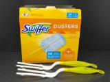 Box of Swiffer Dusters (Open) and 2 Swiffer Handles